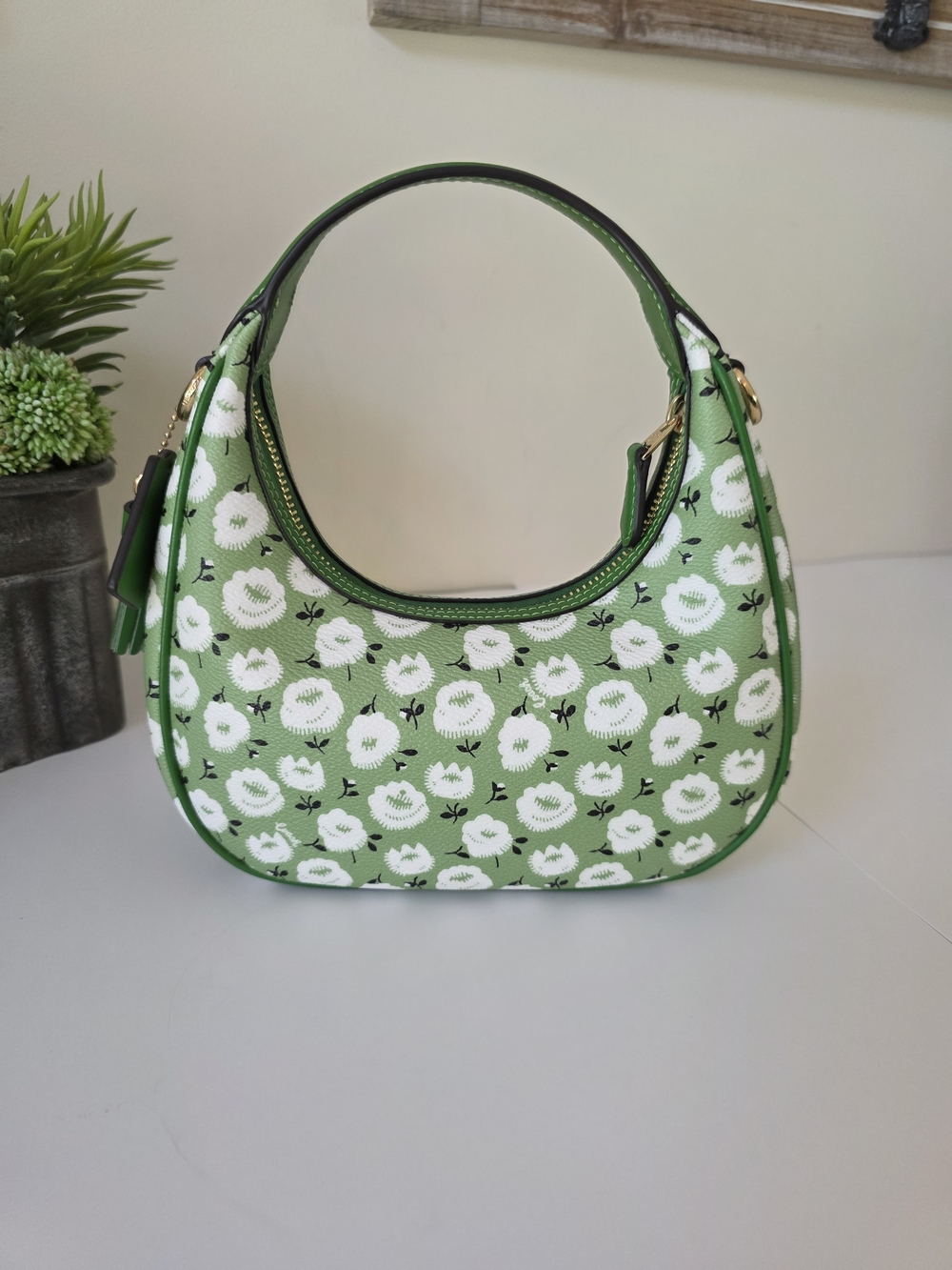 Coach Mini Carmen Kelly Green Floral Coated Canvas Crossbody + Charm New - Picture 4 of 16